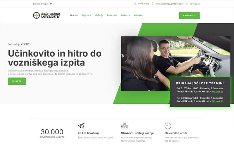 Šola vožnje Verdev — Website + support